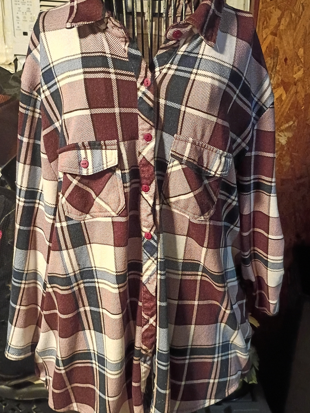 Eden & Olivia Burgundy, Navy and Cream Plaid Button-Down Shirt
